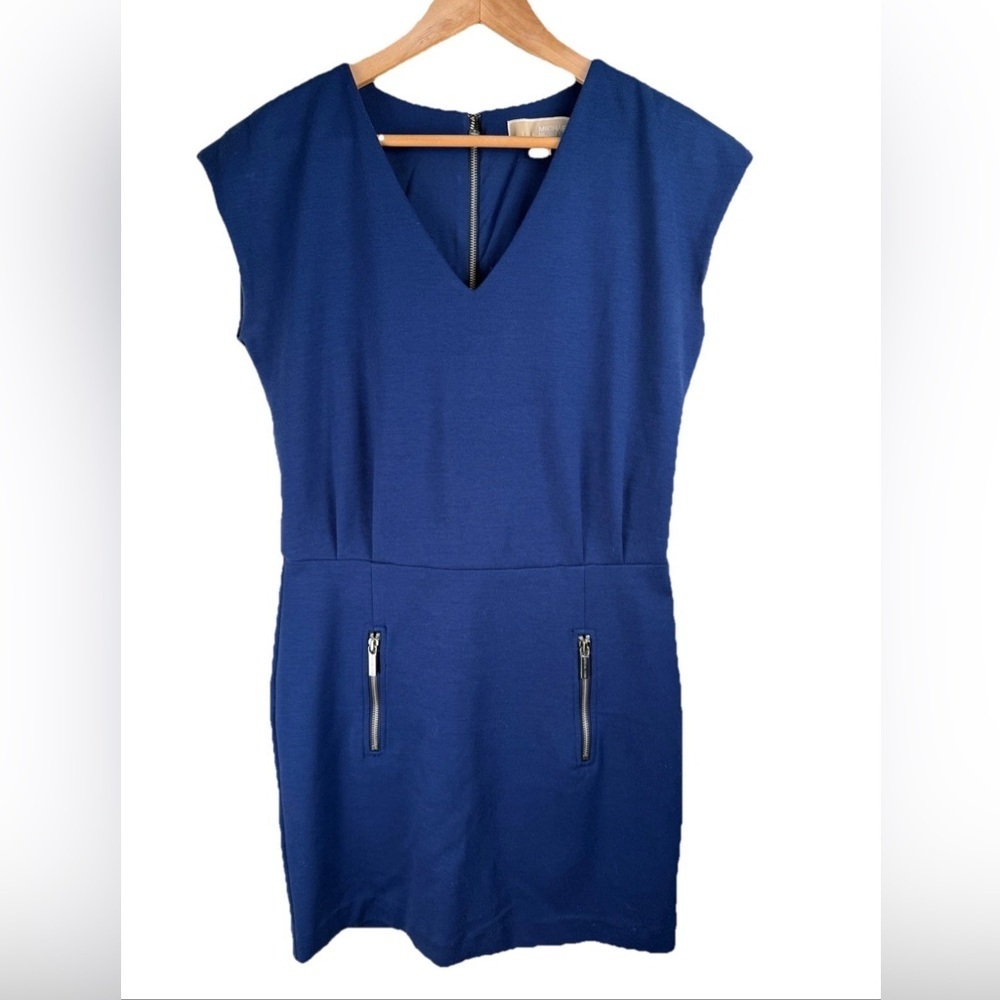 Michael Kors Blue V-neck, Zip back, Sleeveless Shirt Dress Size 6 Beach Cozy